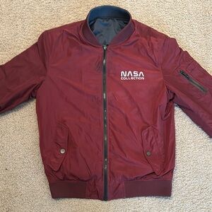 Kevitle Men’s NASA Collection Zip Up Flight Bomber Jacket Burgundy Size S